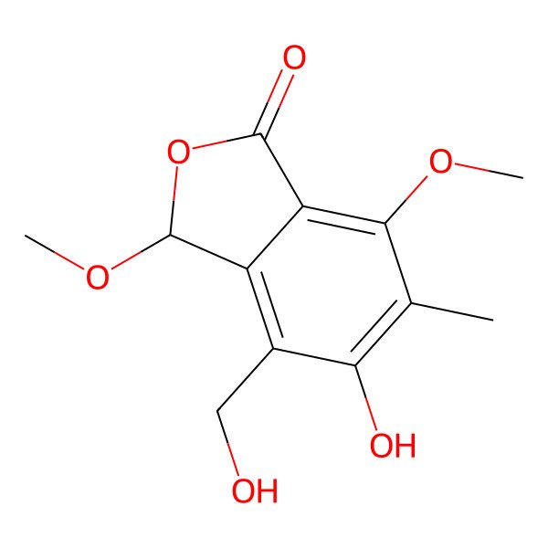 2D Structure of (3R)-5-hydroxy-4-(hydroxymethyl)-3,7-dimethoxy-6-methyl-3H-2-benzofuran-1-one