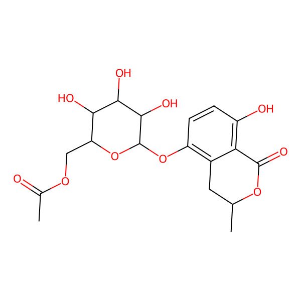 2D Structure of 3R-(+)-5-O-(6'-O-acetyl)-alpha-D-glucopyranosyl-5-hydroxymellein