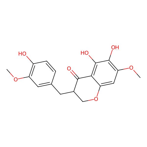 2D Structure of (3R)-5,6-dihydroxy-3-[(4-hydroxy-3-methoxyphenyl)methyl]-7-methoxy-2,3-dihydrochromen-4-one