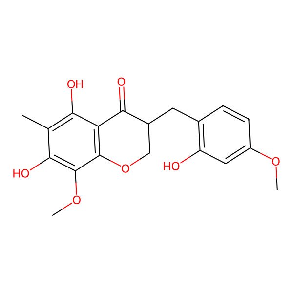 2D Structure of (3R)-5,7-dihydroxy-3-[(2-hydroxy-4-methoxyphenyl)methyl]-8-methoxy-6-methyl-2,3-dihydrochromen-4-one