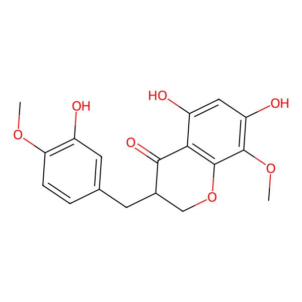 2D Structure of (3R)-5,7-dihydroxy-3-[(3-hydroxy-4-methoxyphenyl)methyl]-8-methoxy-2,3-dihydrochromen-4-one