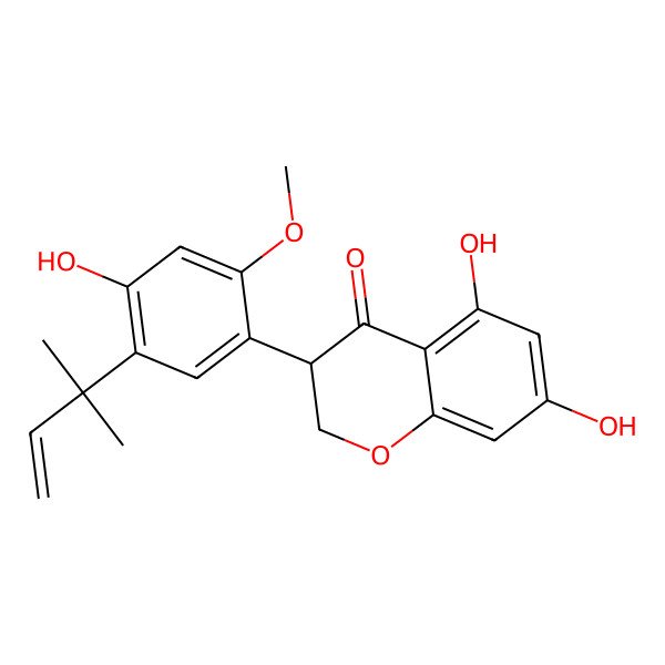 2D Structure of (3R)-5,7-dihydroxy-3-[4-hydroxy-2-methoxy-5-(2-methylbut-3-en-2-yl)phenyl]-2,3-dihydrochromen-4-one