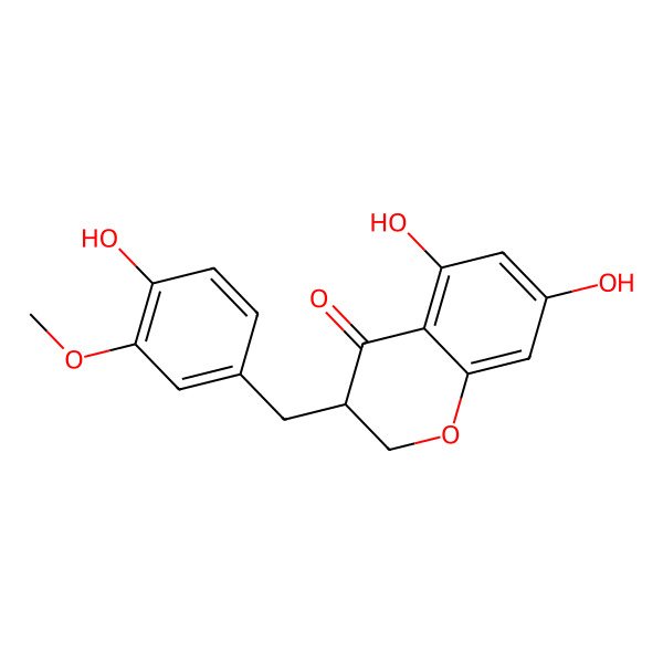 2D Structure of (3R)-5,7-dihydroxy-3-[(4-hydroxy-3-methoxyphenyl)methyl]-2,3-dihydrochromen-4-one