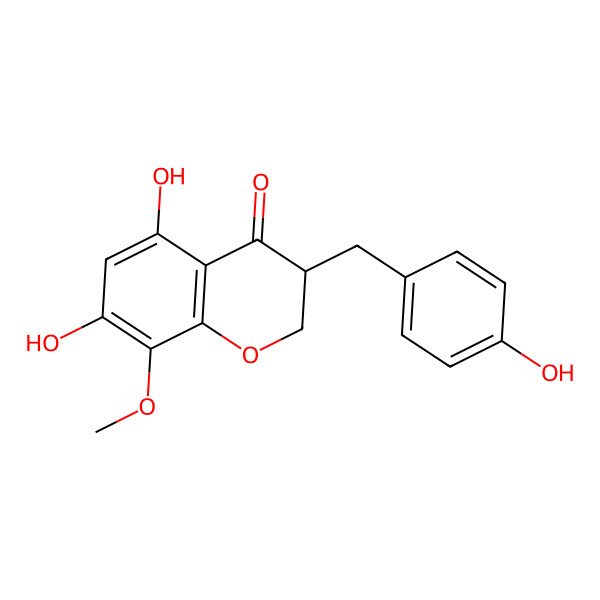 2D Structure of (3R)-5,7-dihydroxy-3-[(4-hydroxyphenyl)methyl]-8-methoxy-2,3-dihydrochromen-4-one
