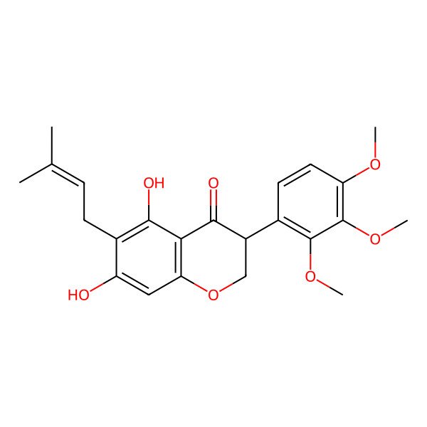 2D Structure of (3R)-5,7-dihydroxy-6-(3-methylbut-2-enyl)-3-(2,3,4-trimethoxyphenyl)-2,3-dihydrochromen-4-one