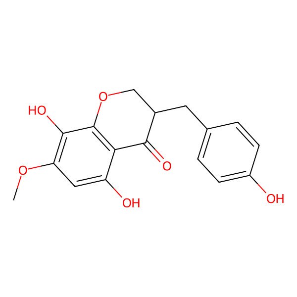 2D Structure of (3R)-5,8-dihydroxy-3-[(4-hydroxyphenyl)methyl]-7-methoxy-2,3-dihydrochromen-4-one