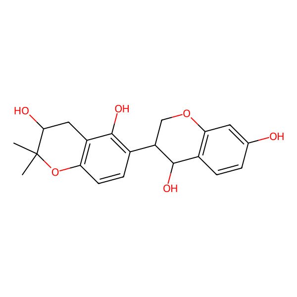 2D Structure of (3R)-6-[(3R,4S)-4,7-dihydroxy-3,4-dihydro-2H-chromen-3-yl]-2,2-dimethyl-3,4-dihydrochromene-3,5-diol