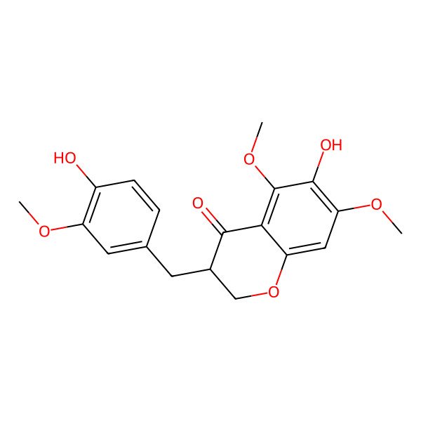 2D Structure of (3R)-6-hydroxy-3-[(4-hydroxy-3-methoxyphenyl)methyl]-5,7-dimethoxy-2,3-dihydrochromen-4-one