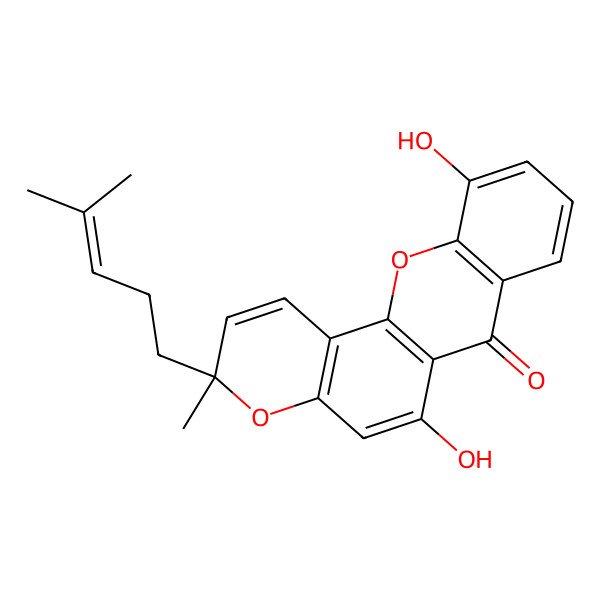2D Structure of (3R)-6,11-dihydroxy-3-methyl-3-(4-methylpent-3-enyl)pyrano[2,3-c]xanthen-7-one
