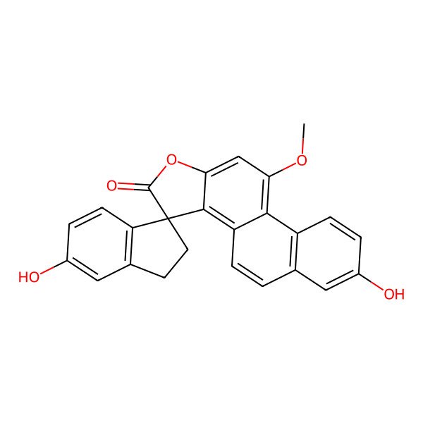 2D Structure of (3R)-6,7'-dihydroxy-10'-methoxyspiro[1,2-dihydroindene-3,3'-naphtho[2,1-e][1]benzofuran]-2'-one