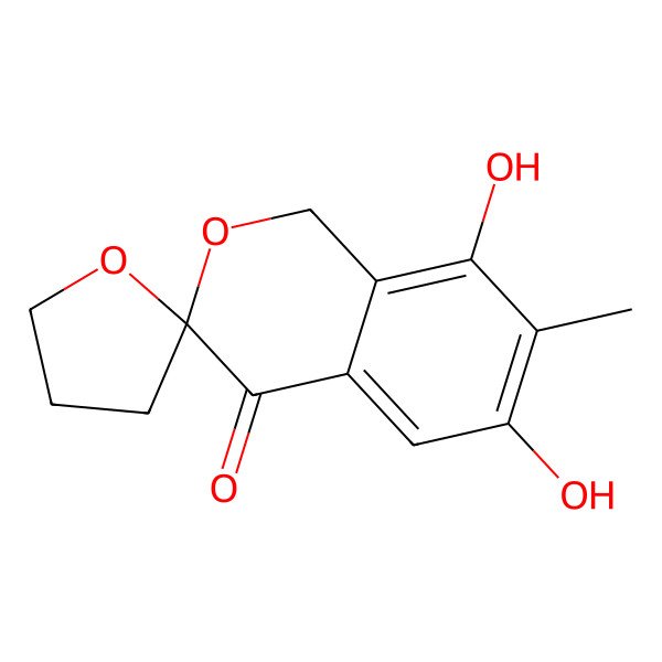 2D Structure of (3R)-6,8-dihydroxy-7-methylspiro[1H-isochromene-3,2'-oxolane]-4-one