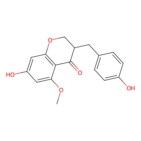 2D Structure of (3R)-7-hydroxy-3-[(4-hydroxyphenyl)methyl]-5-methoxy-2,3-dihydrochromen-4-one