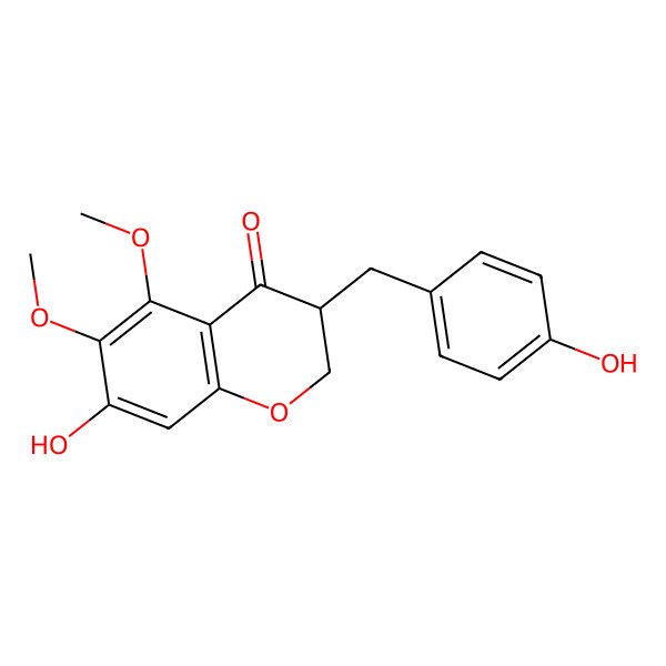 2D Structure of (3R)-7-hydroxy-3-[(4-hydroxyphenyl)methyl]-5,6-dimethoxy-2,3-dihydrochromen-4-one