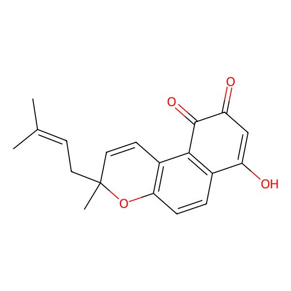 2D Structure of (3R)-7-hydroxy-3-methyl-3-(3-methylbut-2-enyl)benzo[f]chromene-9,10-dione