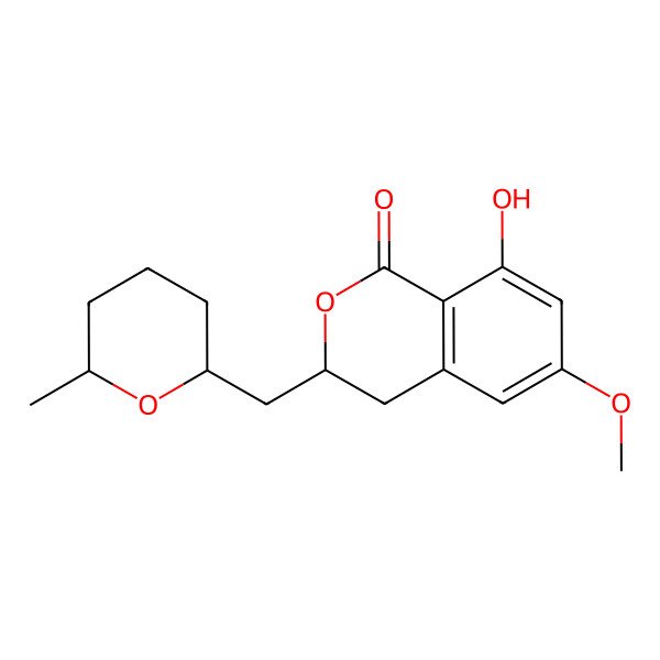 2D Structure of (3R)-8-hydroxy-6-methoxy-3-[[(2R,6S)-6-methyloxan-2-yl]methyl]-3,4-dihydroisochromen-1-one