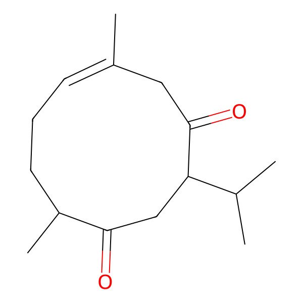 2D Structure of (3R,10S)-6,10-dimethyl-3-propan-2-ylcyclodec-6-ene-1,4-dione