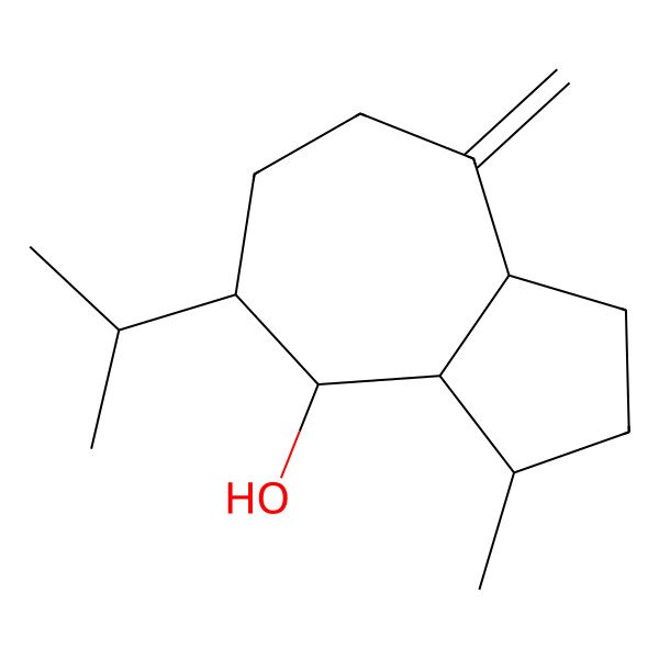 2D Structure of (3R,3aR,4R,5S,8aR)-3-methyl-8-methylidene-5-propan-2-yl-2,3,3a,4,5,6,7,8a-octahydro-1H-azulen-4-ol 2D Structure of (3R,3aR,4R,5S,8aR)-3-methyl-8-methylidene-5-propan-2-yl-2,3,3a,4,5,6,7,8a-octahydro-1H-azulen-4-ol
