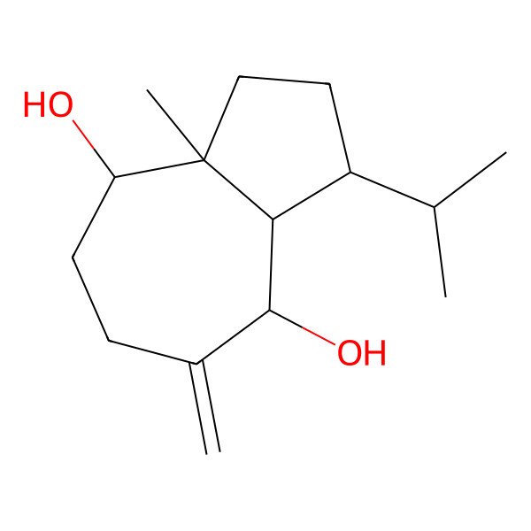 2D Structure of (3R,3aR,4R,8R,8aS)-8a-methyl-5-methylidene-3-propan-2-yl-1,2,3,3a,4,6,7,8-octahydroazulene-4,8-diol