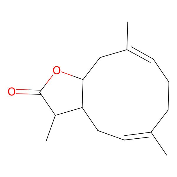 2D Structure of (3R,3aR,5E,9E,11aS)-3,6,10-trimethyl-3a,4,7,8,11,11a-hexahydro-3H-cyclodeca[b]furan-2-one