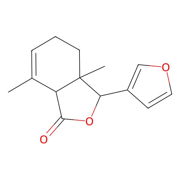 2D Structure of (3R,3aR,7aR)-3-(furan-3-yl)-3a,7-dimethyl-3,4,5,7a-tetrahydro-2-benzofuran-1-one 2D Structure of (3R,3aR,7aR)-3-(furan-3-yl)-3a,7-dimethyl-3,4,5,7a-tetrahydro-2-benzofuran-1-one