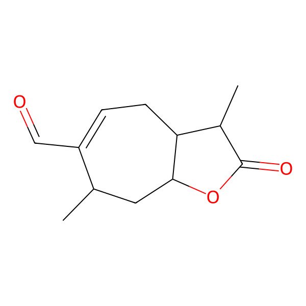 2D Structure of (3R,3aR,7S,8aS)-3,7-dimethyl-2-oxo-3,3a,4,7,8,8a-hexahydrocyclohepta[b]furan-6-carbaldehyde