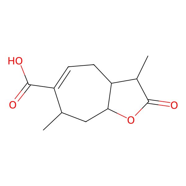 2D Structure of (3R,3aR,7S,8aS)-3,7-dimethyl-2-oxo-3,3a,4,7,8,8a-hexahydrocyclohepta[b]furan-6-carboxylic acid