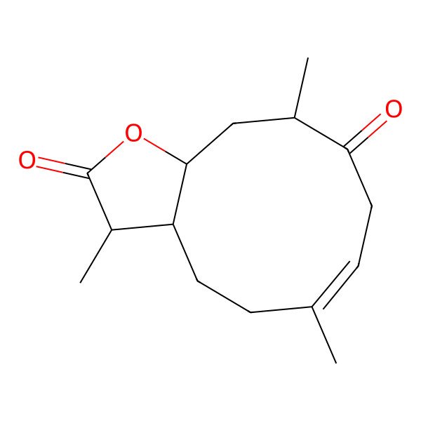 2D Structure of (3R,3aS,6E,10R,11aR)-3,6,10-trimethyl-3,3a,4,5,8,10,11,11a-octahydrocyclodeca[b]furan-2,9-dione