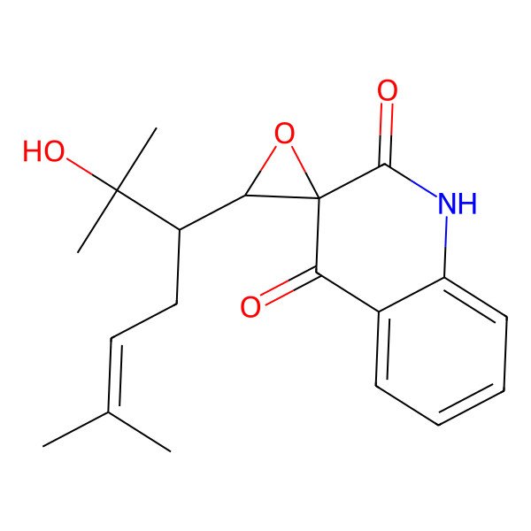 2D Structure of (3R,3'S)-3'-[(3R)-2-hydroxy-2,6-dimethylhept-5-en-3-yl]spiro[1H-quinoline-3,2'-oxirane]-2,4-dione