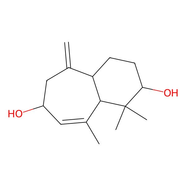 2D Structure of (3R,4aR,7R,9aS)-4,4,5-trimethyl-9-methylidene-2,3,4a,7,8,9a-hexahydro-1H-benzo[7]annulene-3,7-diol