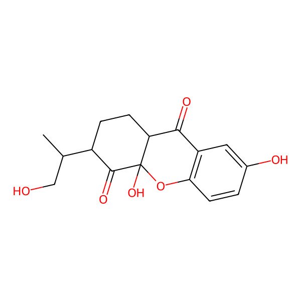 2D Structure of (3R,4aR,9aR)-4a,7-dihydroxy-3-[(2S)-1-hydroxypropan-2-yl]-1,2,3,9a-tetrahydroxanthene-4,9-dione