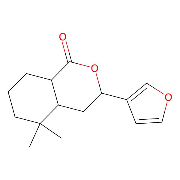 2D Structure of (3R,4aS,8aR)-3-(Furan-3-yl)-5,5-dimethyloctahydro-1H-isochromen-1-one 2D Structure of (3R,4aS,8aR)-3-(Furan-3-yl)-5,5-dimethyloctahydro-1H-isochromen-1-one