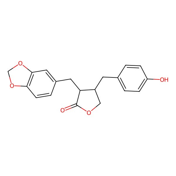 2D Structure of (3R,4R)-3-(1,3-benzodioxol-5-ylmethyl)-4-[(4-hydroxyphenyl)methyl]oxolan-2-one