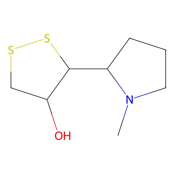 2D Structure of (3R,4R)-3-[(2R)-1-methylpyrrolidin-2-yl]dithiolan-4-ol