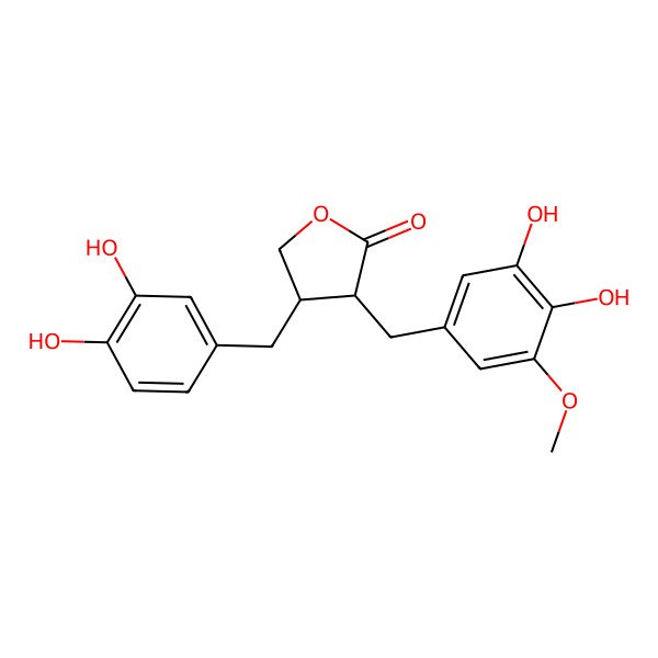 2D Structure of (3R,4R)-3-[(3,4-dihydroxy-5-methoxyphenyl)methyl]-4-[(3,4-dihydroxyphenyl)methyl]oxolan-2-one