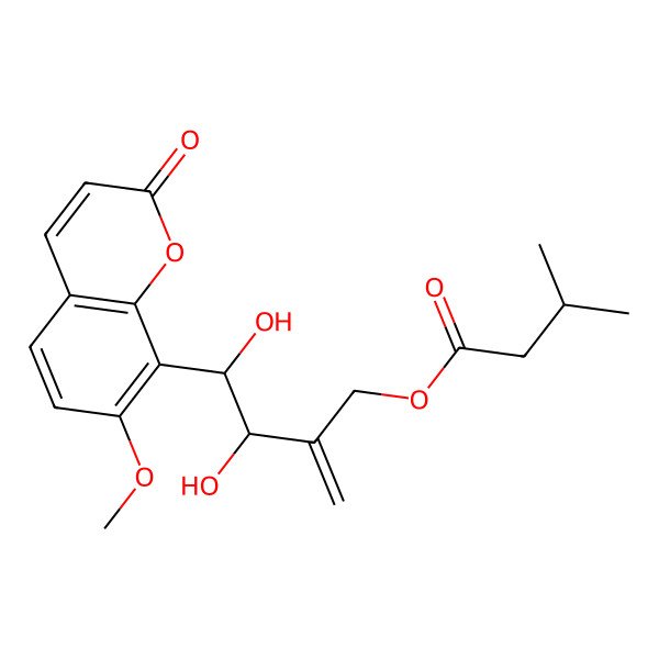 2D Structure of [(3R,4R)-3,4-dihydroxy-4-(7-methoxy-2-oxochromen-8-yl)-2-methylidenebutyl] 3-methylbutanoate