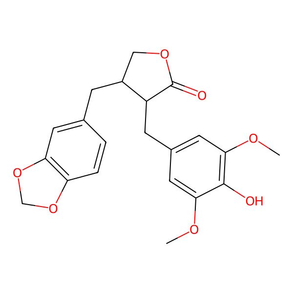 2D Structure of (3R,4R)-4-(1,3-benzodioxol-5-ylmethyl)-3-[(4-hydroxy-3,5-dimethoxyphenyl)methyl]oxolan-2-one