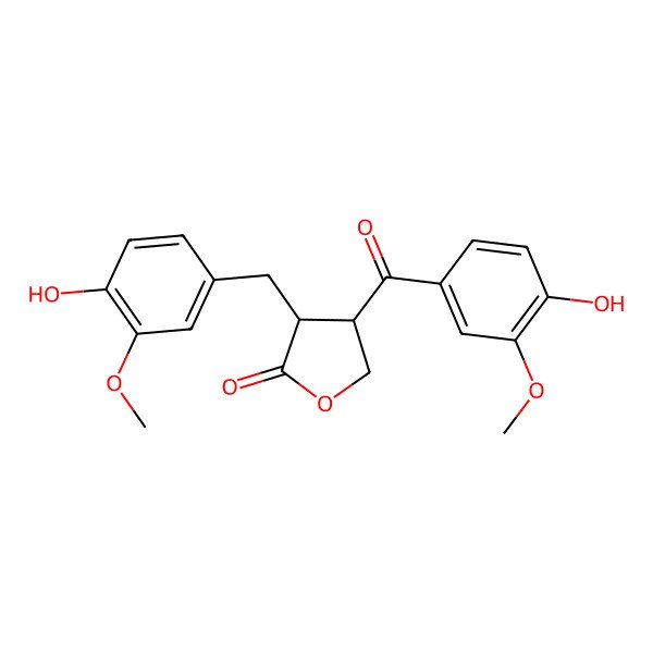 2D Structure of (3R,4R)-4-(4-hydroxy-3-methoxybenzoyl)-3-[(4-hydroxy-3-methoxyphenyl)methyl]oxolan-2-one