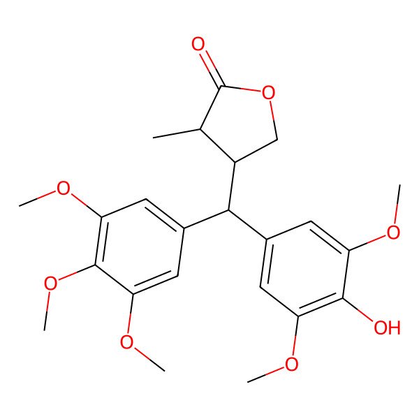 2D Structure of (3R,4R)-4-[(S)-(4-hydroxy-3,5-dimethoxyphenyl)-(3,4,5-trimethoxyphenyl)methyl]-3-methyloxolan-2-one
