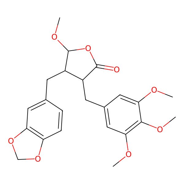 2D Structure of (3R,4R,5R)-4-(1,3-benzodioxol-5-ylmethyl)-5-methoxy-3-[(3,4,5-trimethoxyphenyl)methyl]oxolan-2-one