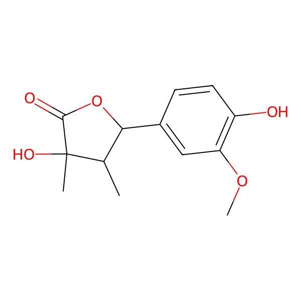 2D Structure of (3R,4R,5S)-3-hydroxy-5-(4-hydroxy-3-methoxyphenyl)-3,4-dimethyloxolan-2-one 2D Structure of (3R,4R,5S)-3-hydroxy-5-(4-hydroxy-3-methoxyphenyl)-3,4-dimethyloxolan-2-one
