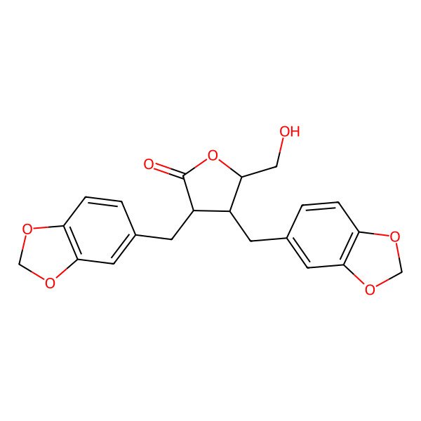 2D Structure of (3R,4R,5S)-3,4-bis(1,3-benzodioxol-5-ylmethyl)-5-(hydroxymethyl)oxolan-2-one