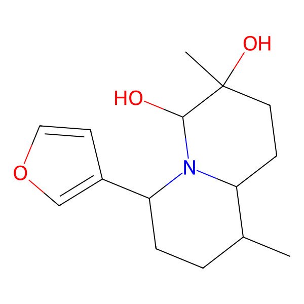 2D Structure of (3R,4R,6S,9R,9aS)-6-(furan-3-yl)-3,9-dimethyl-1,2,4,6,7,8,9,9a-octahydroquinolizine-3,4-diol 2D Structure of (3R,4R,6S,9R,9aS)-6-(furan-3-yl)-3,9-dimethyl-1,2,4,6,7,8,9,9a-octahydroquinolizine-3,4-diol
