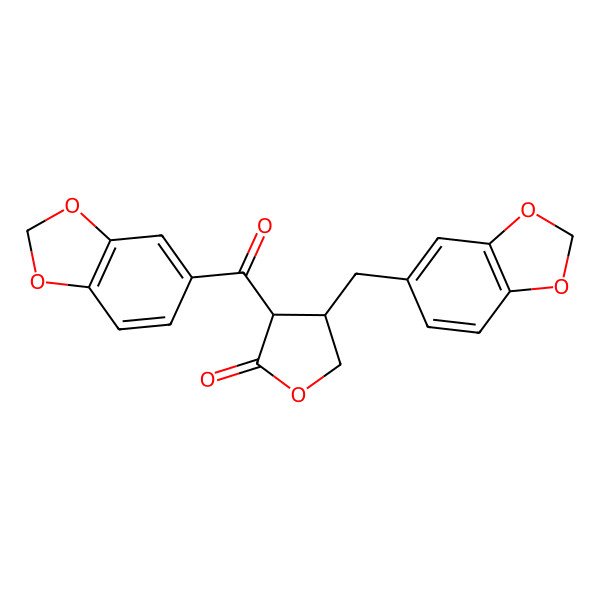 2D Structure of (3R,4S)-3-(1,3-benzodioxole-5-carbonyl)-4-(1,3-benzodioxol-5-ylmethyl)oxolan-2-one 2D Structure of (3R,4S)-3-(1,3-benzodioxole-5-carbonyl)-4-(1,3-benzodioxol-5-ylmethyl)oxolan-2-one