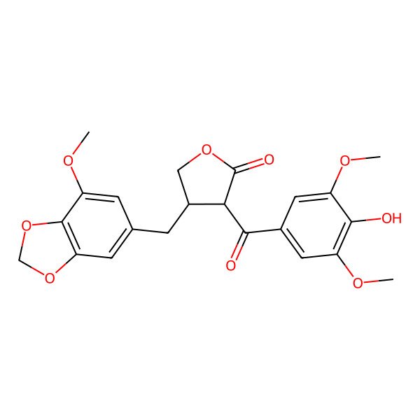 2D Structure of (3R,4S)-3-(4-hydroxy-3,5-dimethoxybenzoyl)-4-[(7-methoxy-1,3-benzodioxol-5-yl)methyl]oxolan-2-one
