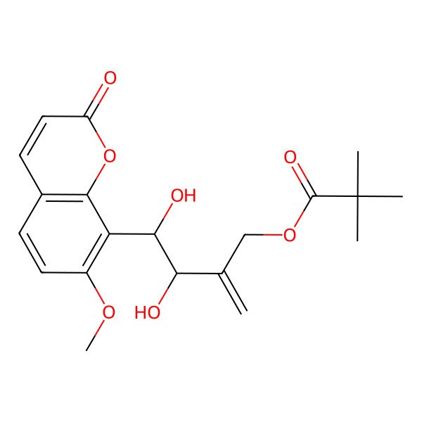 2D Structure of [(3R,4S)-3,4-dihydroxy-4-(7-methoxy-2-oxochromen-8-yl)-2-methylidenebutyl] 2,2-dimethylpropanoate