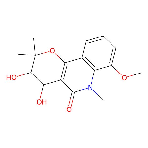 2D Structure of (3R,4S)-3,4-dihydroxy-7-methoxy-2,2,6-trimethyl-3,4-dihydropyrano[3,2-c]quinolin-5-one