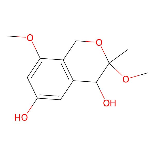 2D Structure of 3R,4S-3,8-dimethoxy-3-methylisochromane-4,6-diol