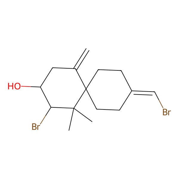 2D Structure of (3R,4S)-4-bromo-9-(bromomethylidene)-5,5-dimethyl-1-methylidenespiro[5.5]undecan-3-ol