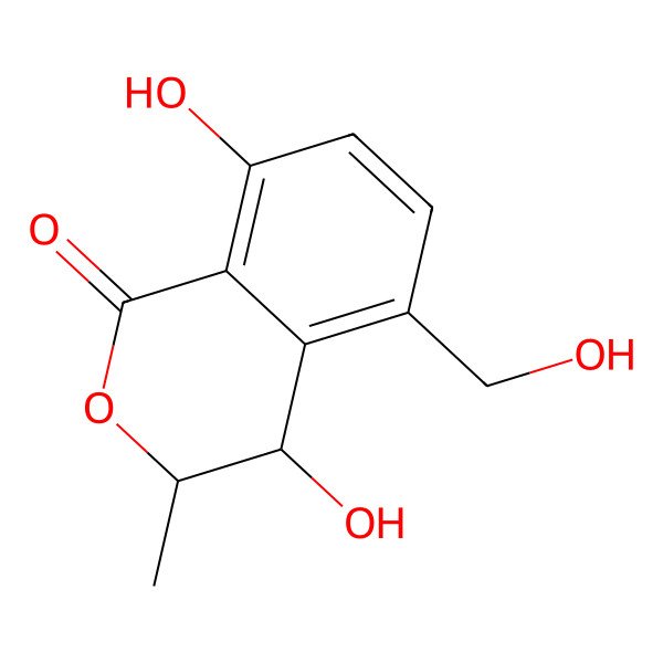 2D Structure of (3R,4S)-4,8-dihydroxy-5-(hydroxymethyl)-3-methylisochroman-1-one