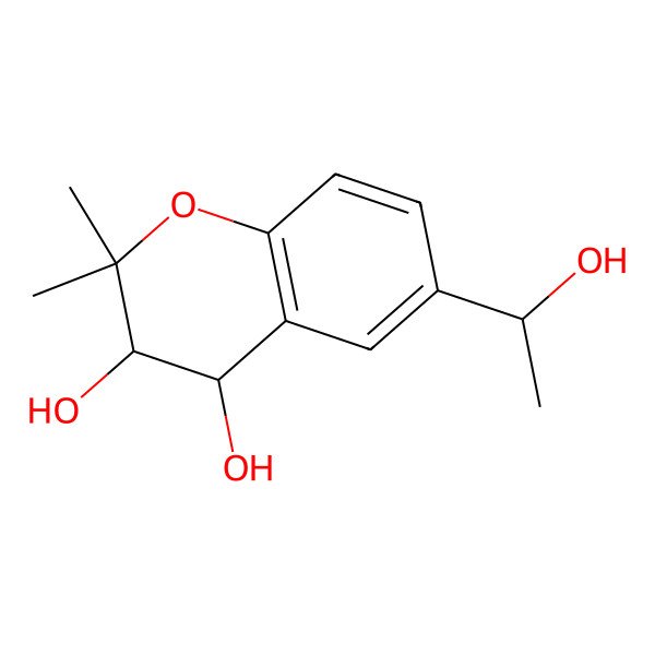 2D Structure of (3R,4S)-6-[(1S)-1-hydroxyethyl]-2,2-dimethyl-3,4-dihydrochromene-3,4-diol